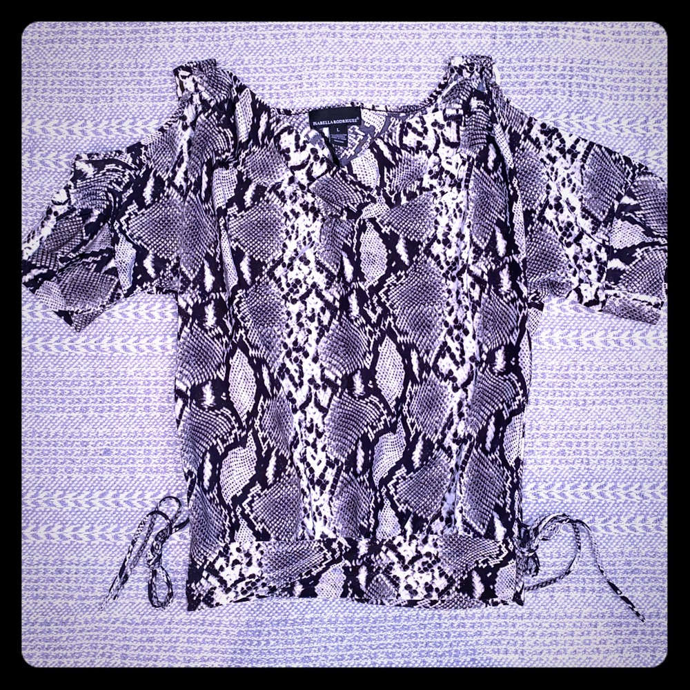 Snakeskin Blouse with Cutout Shoulders